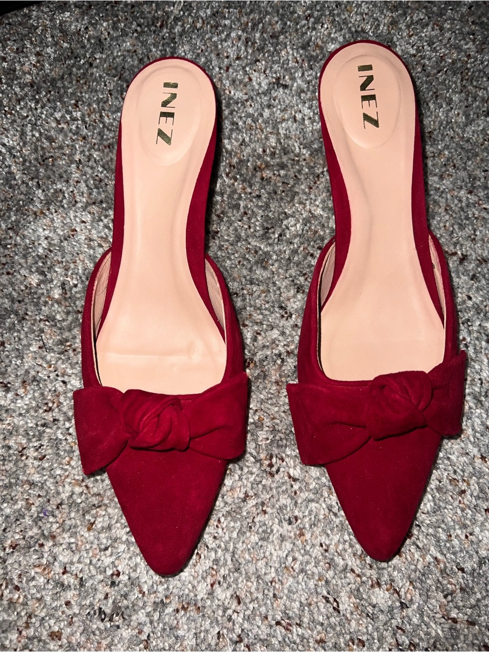 INEZ Women's Burgundy Pointed Bow Mules